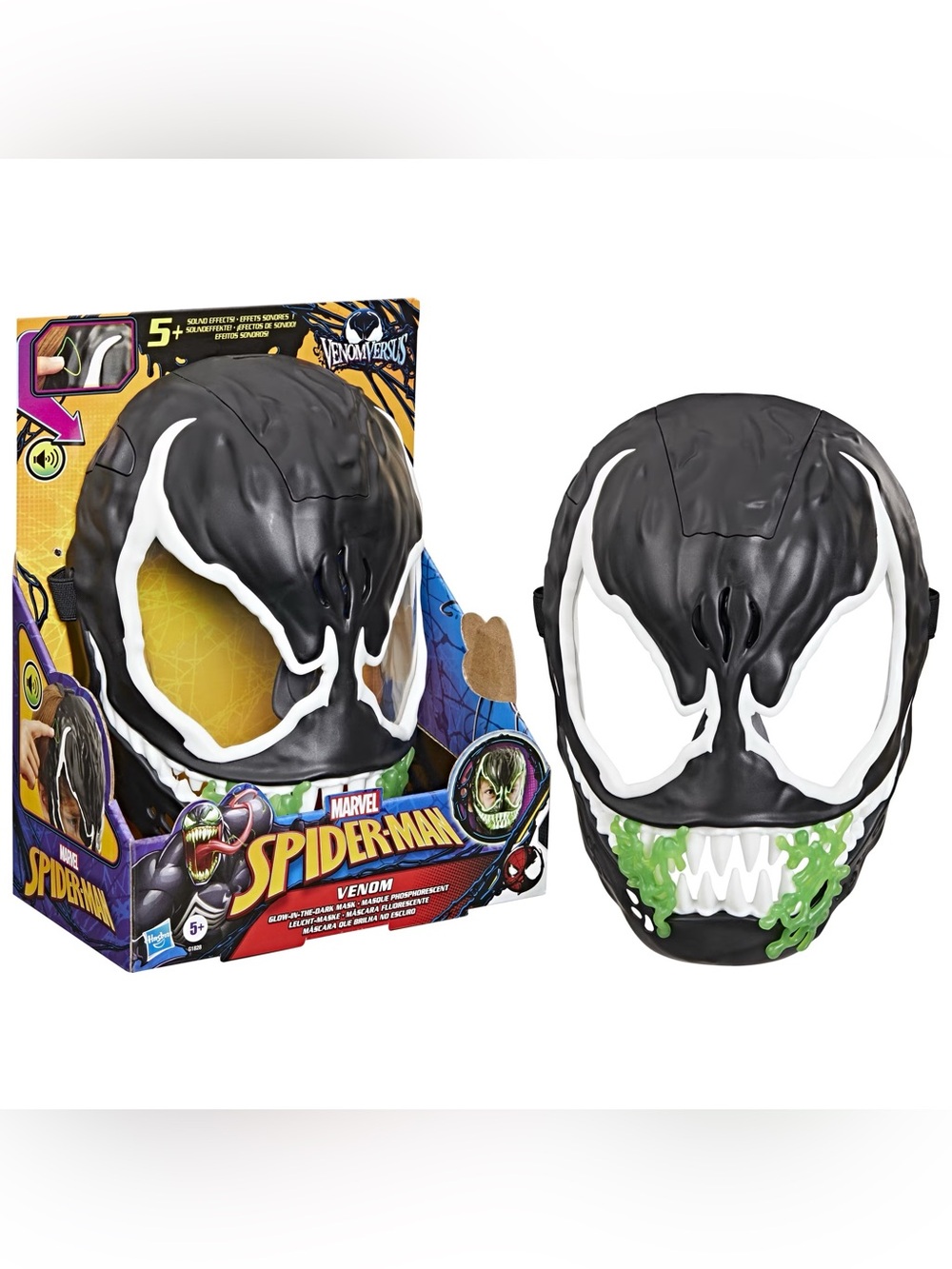 Marvel Spider-Man Venom Glow-in-the-Dark Sound Effects 1-Piece Mask, NWT